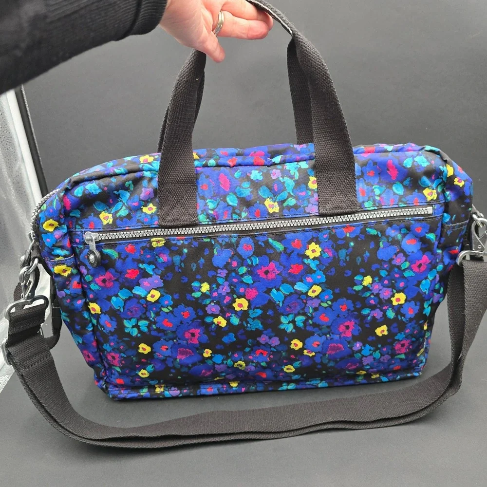 Kipling Floral Print Laptop Messenger Bag Multicolored Nylon Crossbody Travel